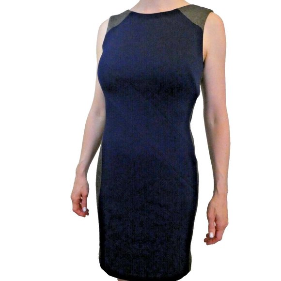 Dress Blue Gray Fitted Sheath ColorBlock Office Holiday Party WHBM Size 00 - Picture 1 of 12